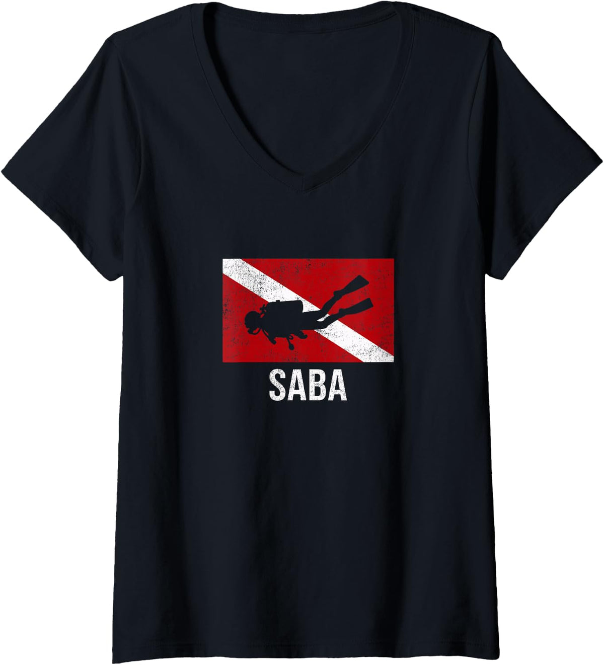 Women's Saba Scuba Diving Diver Dive Flag Gift V-Neck T-Shirt - Black