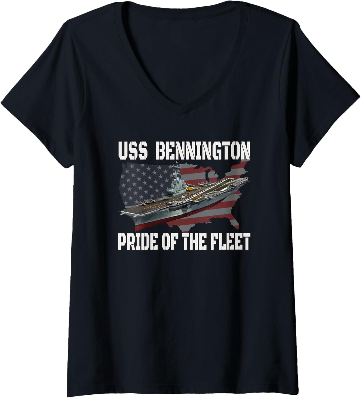 Women's USS Bennington Aircraft Carrier Father Grandpa Veterans Day V-Neck T-Shirt - Black
