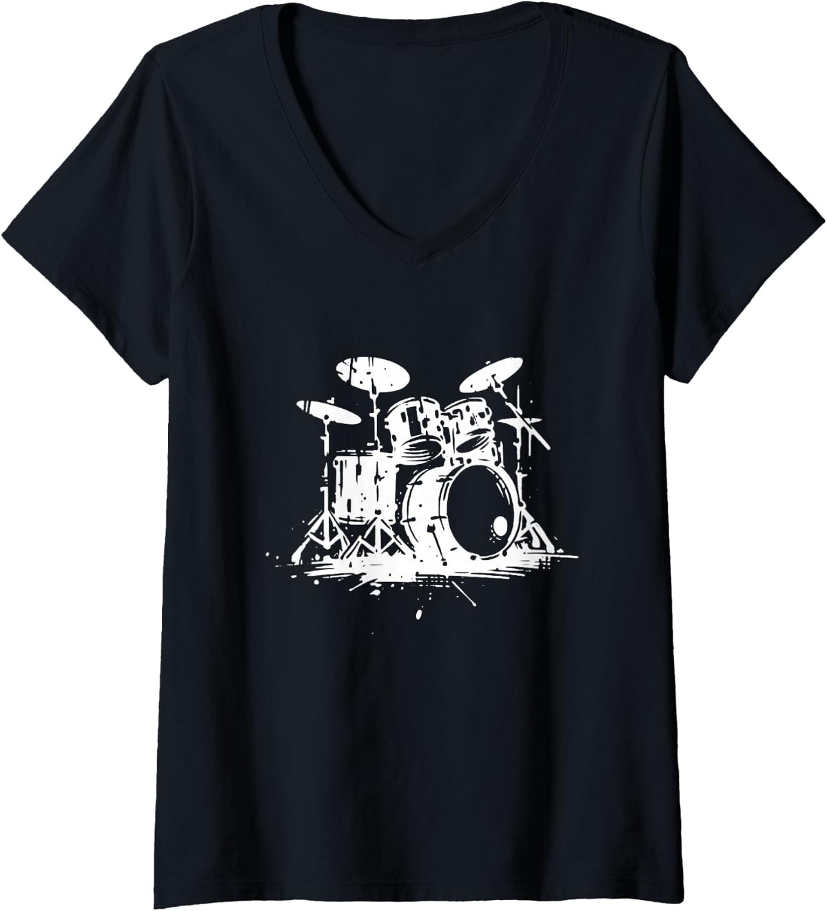 Women's Drummer Vintage Drum Kit Musician Drummer V-Neck T-Shirt - Black
