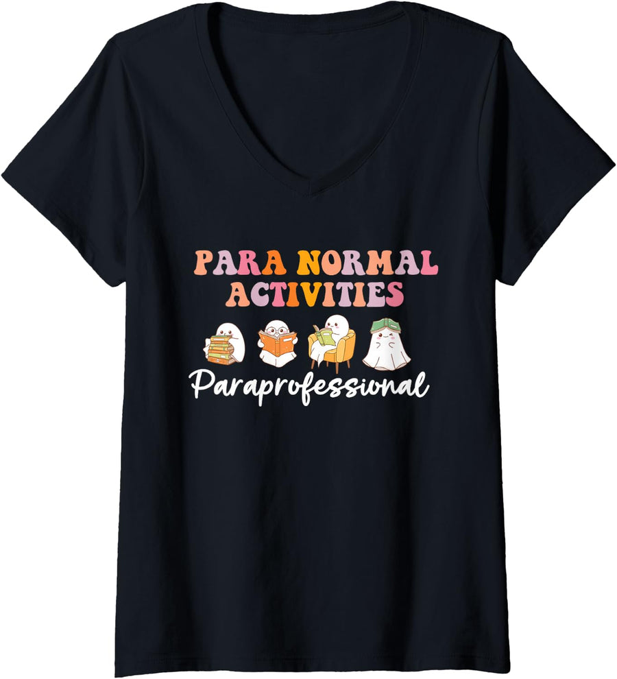 Women's Paraprofessional Halloween Sped Teacher V-Neck T-Shirt - Black