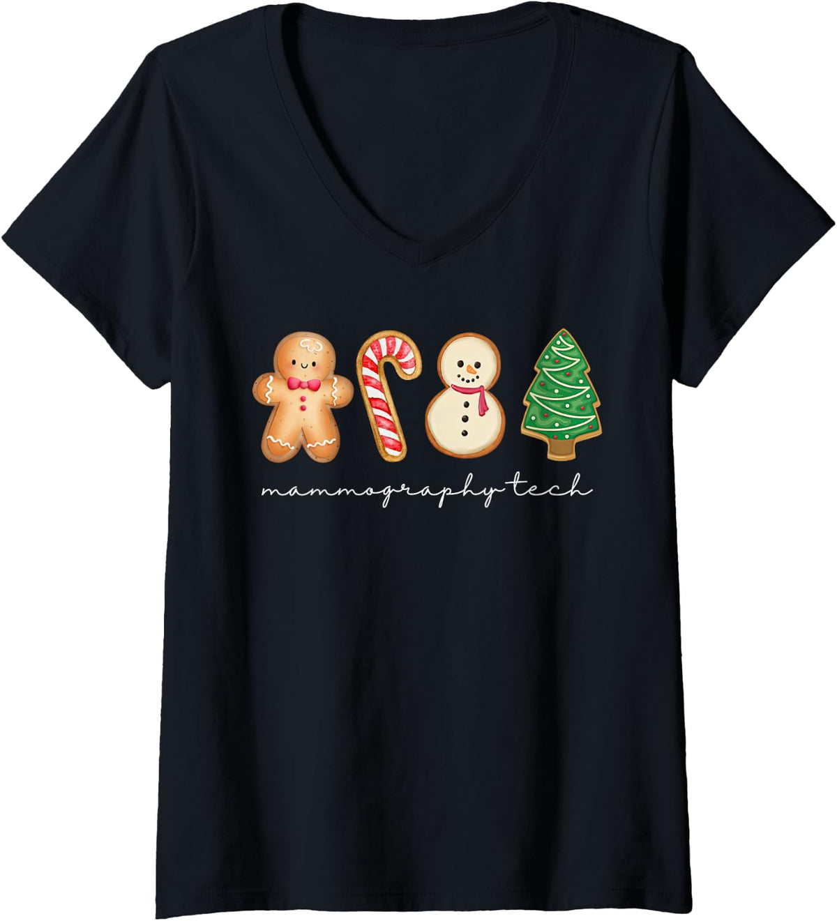 Women's Mammography Tech Mammo Technologist Mammogram Christmas V-Neck T-Shirt - Black