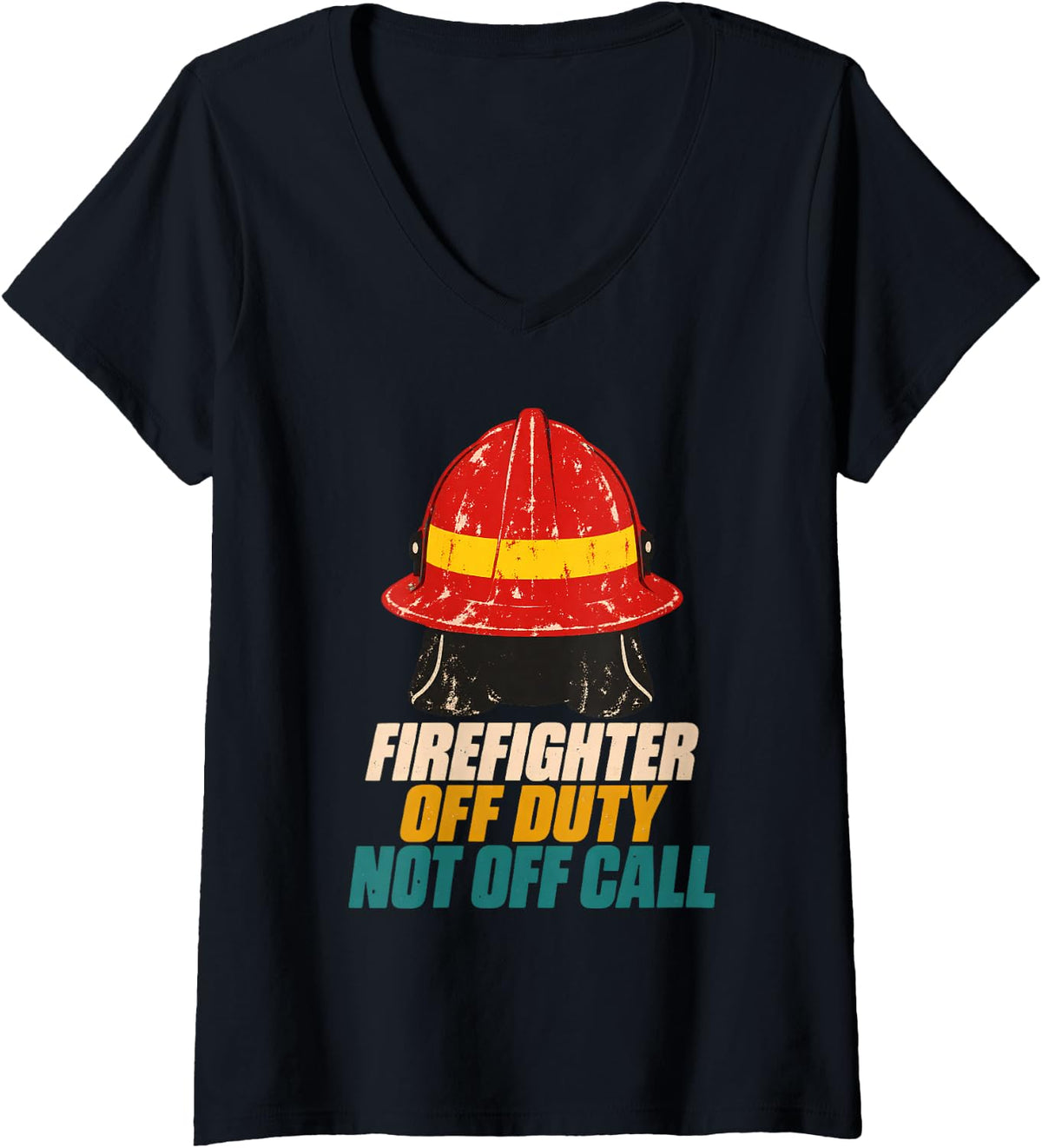 Women's Firefighter Off Duty Not Off Call Firefighters Bunker Gear V-Neck T-Shirt - Black