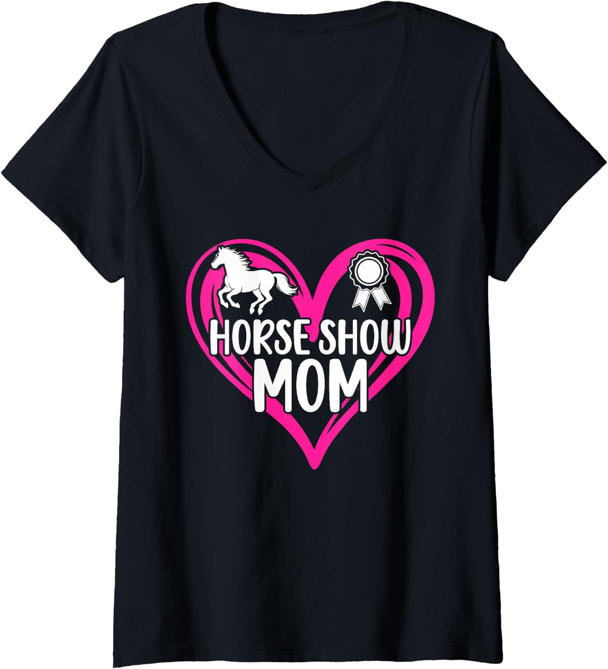 Women's Horse Show Mom Heart Equestrian Mother Horse Show Mama V-Neck T-Shirt - Black