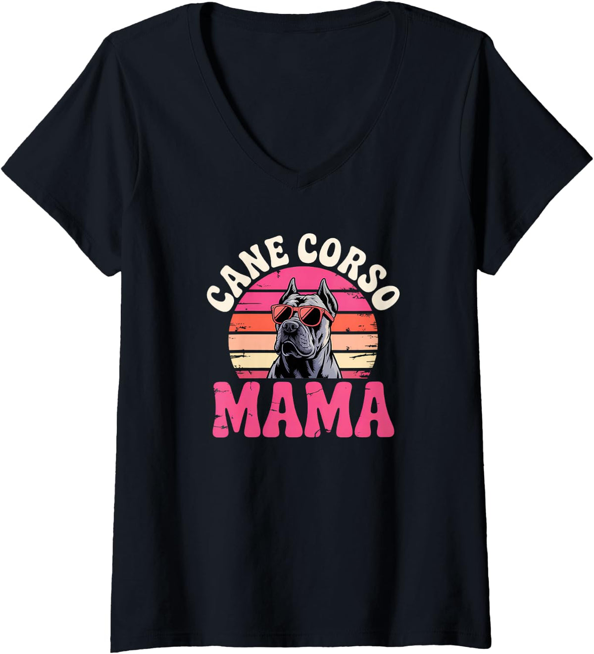 Women's Cane Corso Mama V-Neck T-Shirt - Black