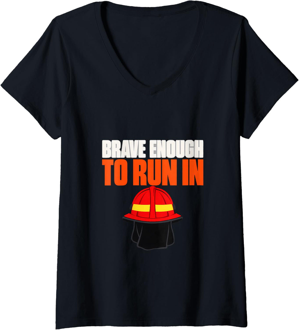 Women's Brave Enough to Run in Firefighters Firefighter Bunker Gear V-Neck T-Shirt - Black