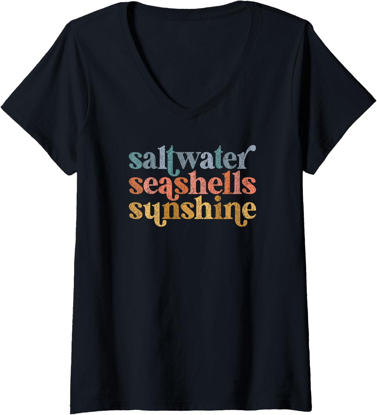Womens Saltwater Seashells Sunshine V-Neck T-Shirt - Black