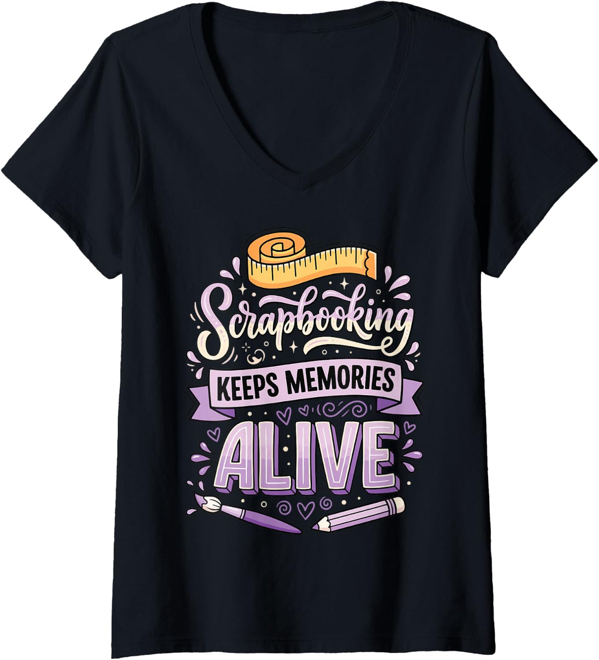 Women's Scrapbooking Keeps Memories Alive V-Neck T-Shirt - Black