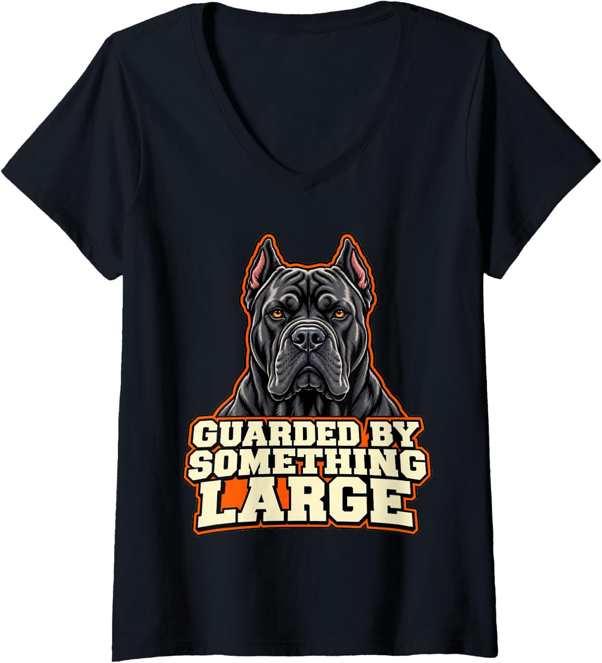 Women's Cane Corso Guarded By Something Large Dog Mom Mastiff Puppy V-Neck T-Shirt - Black