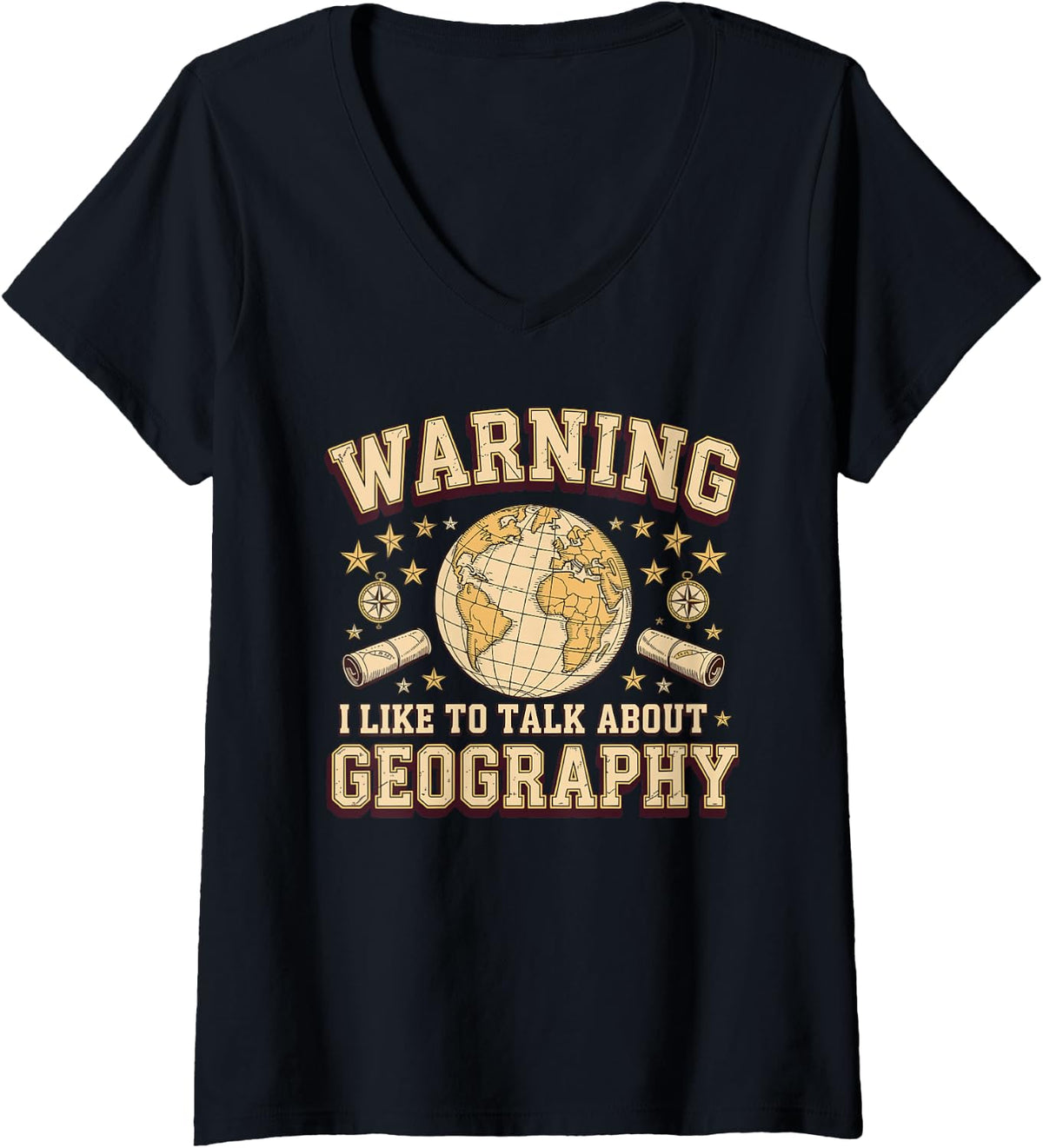 Women's Warning I Like to Talk About Geography Nerd - V-Neck T-Shirt - Black