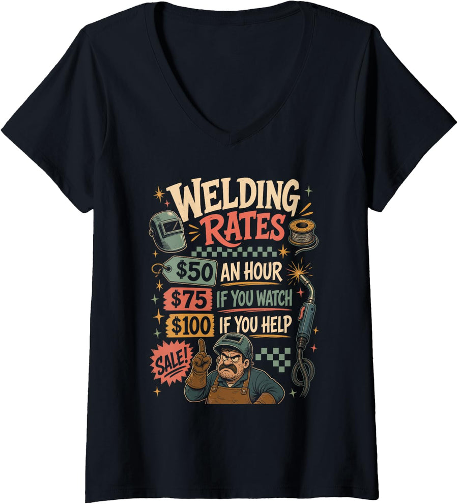 Women's Welder Rates V-Neck T-Shirt - Black