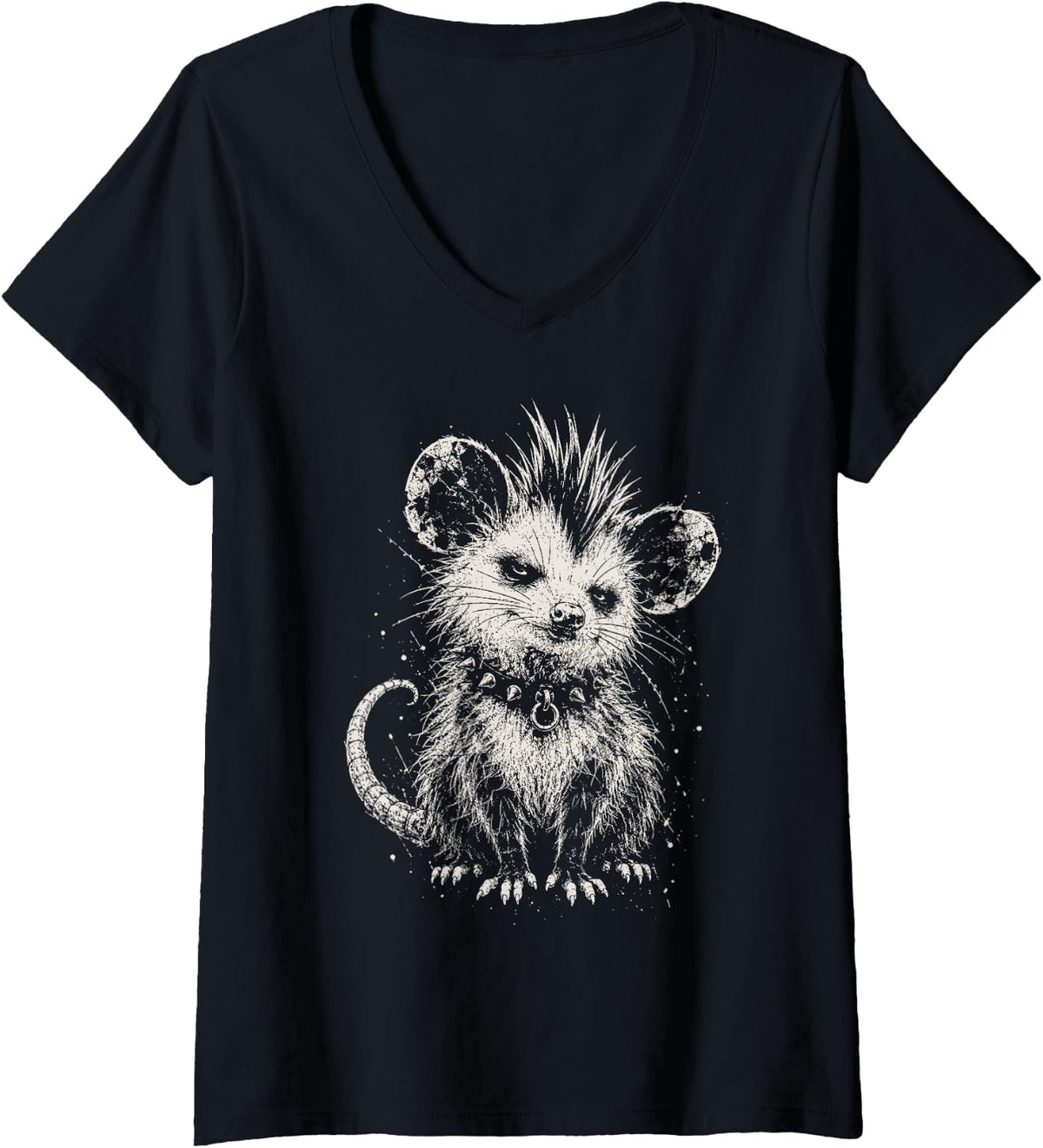 Women's Funny Punk Rebel Possum Mohawk Grunge Animal for Men, Women V-Neck T-Shirt - Black