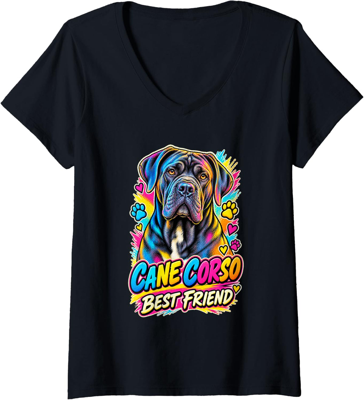 Women's Cane Corso Best Friend Colorful Pop Art Dog Mom, Dog Lovers V-Neck T-Shirt - Black
