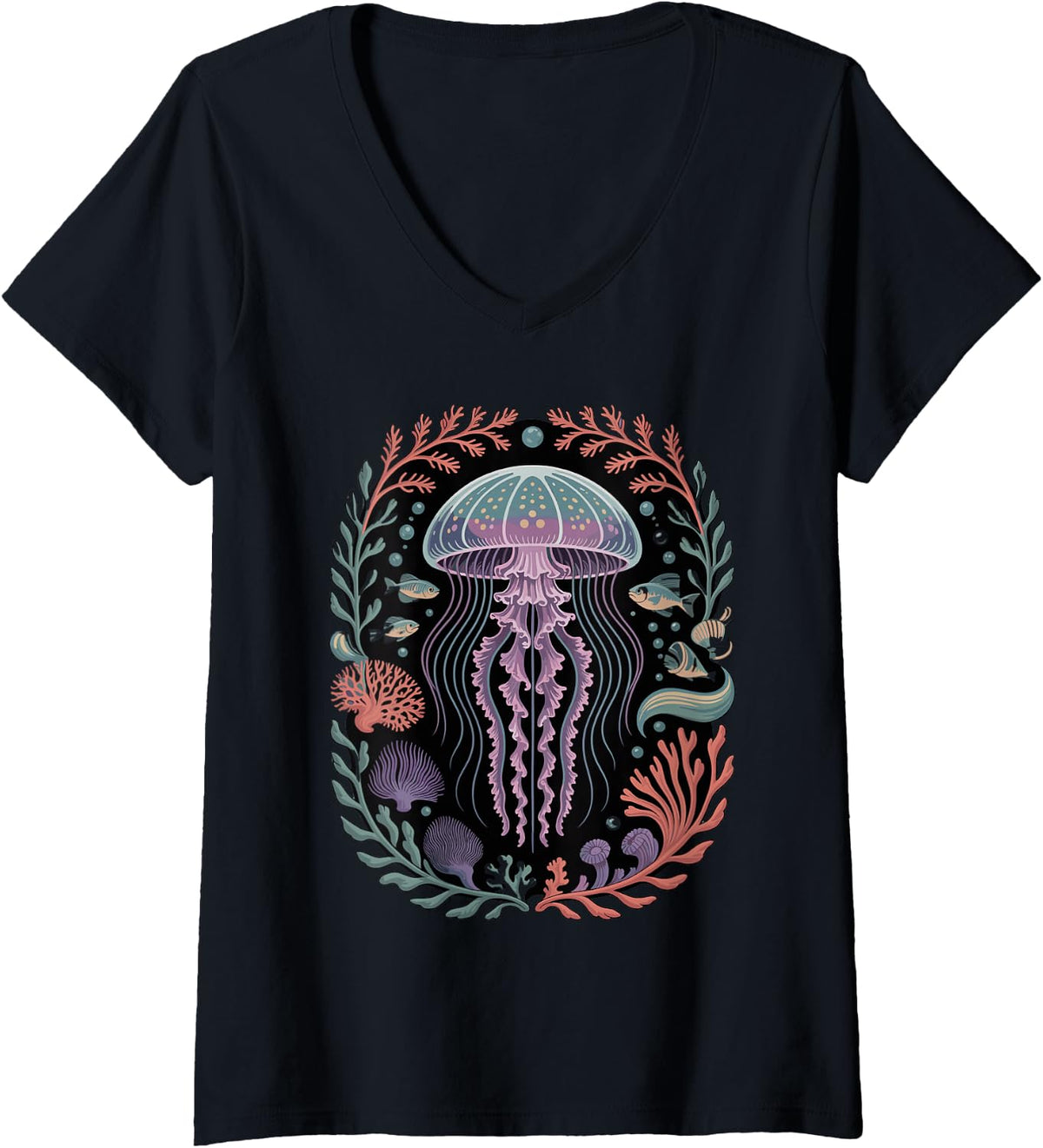 Women's Save the Ocean Jellyfish Conservation Beach V-Neck T-Shirt - Black