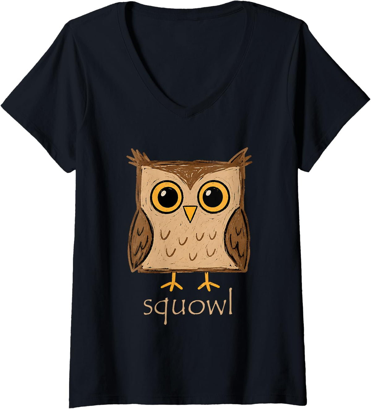 Women's Square Owl Pun Squowl Geometry Bird Math Wordplay Humor V-Neck T-Shirt - Black
