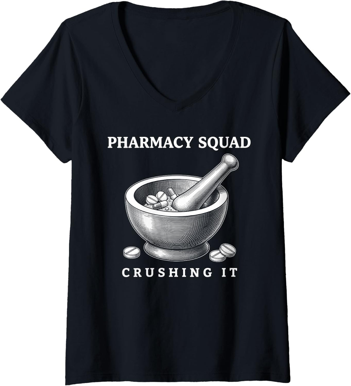 Women's Pharmacy Squad Crushing It Mortar and Pestle Pharmacist Tech V-Neck T-Shirt - Black