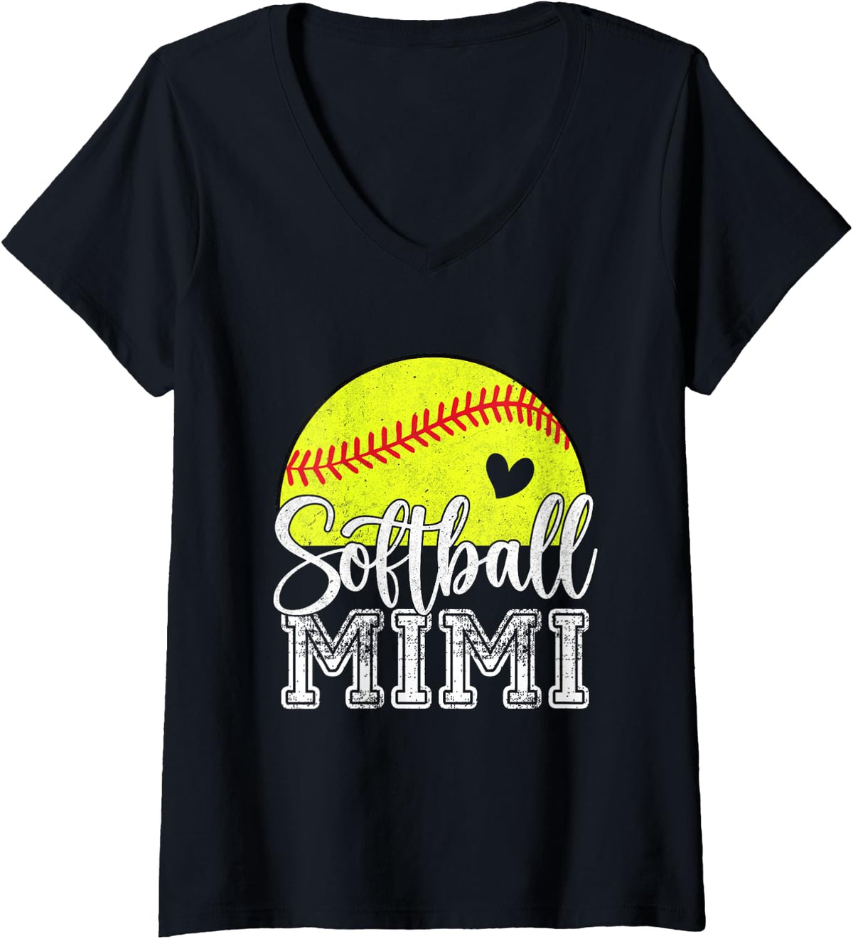 Women's Softball Mimi Gifts for Mother's Day Women Softball Lovers V-Neck T-Shirt - Black