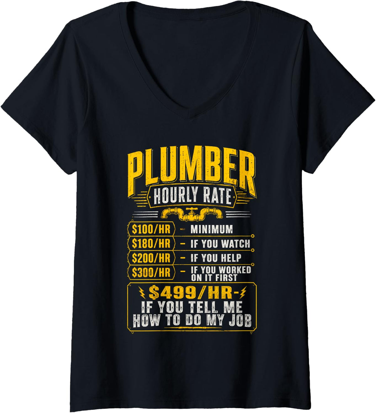 Women's Funny Plumber Hourly Rate Pricing Chart V-Neck T-Shirt - Black