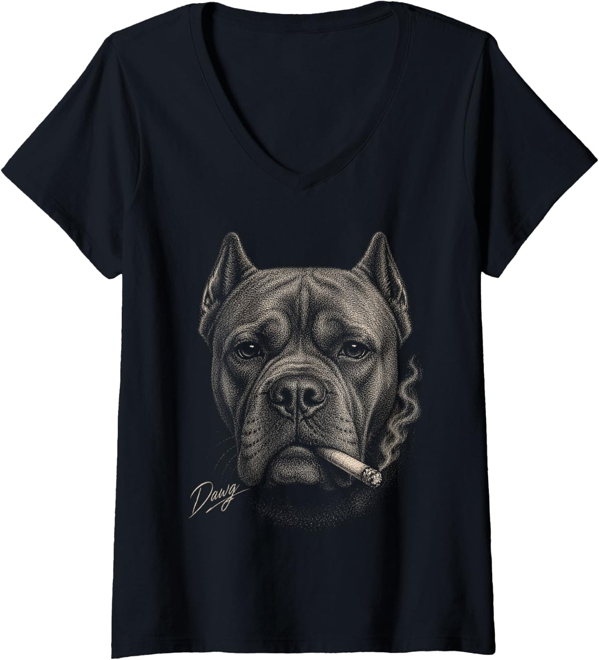 Women's Cane Corso Dog Smoking Cigarette Funny Cane Corso V-Neck T-Shirt - Black
