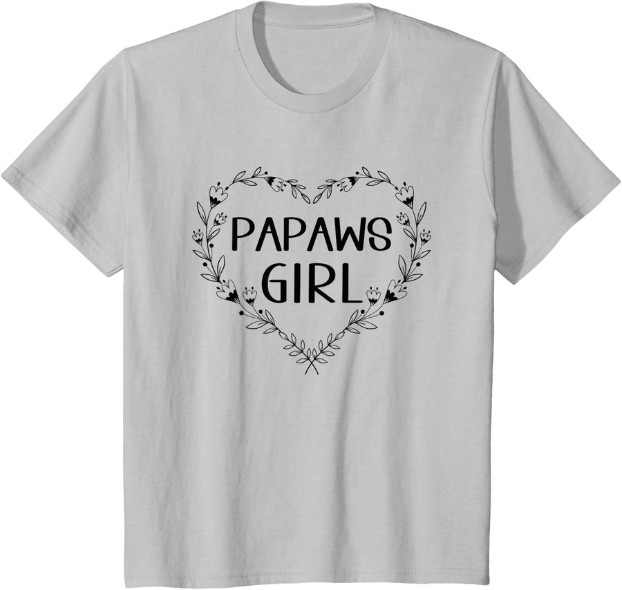 Kids Papaws Girl Floral Heart To Granddaughter From Grandpa T-Shirt - Silver Grey