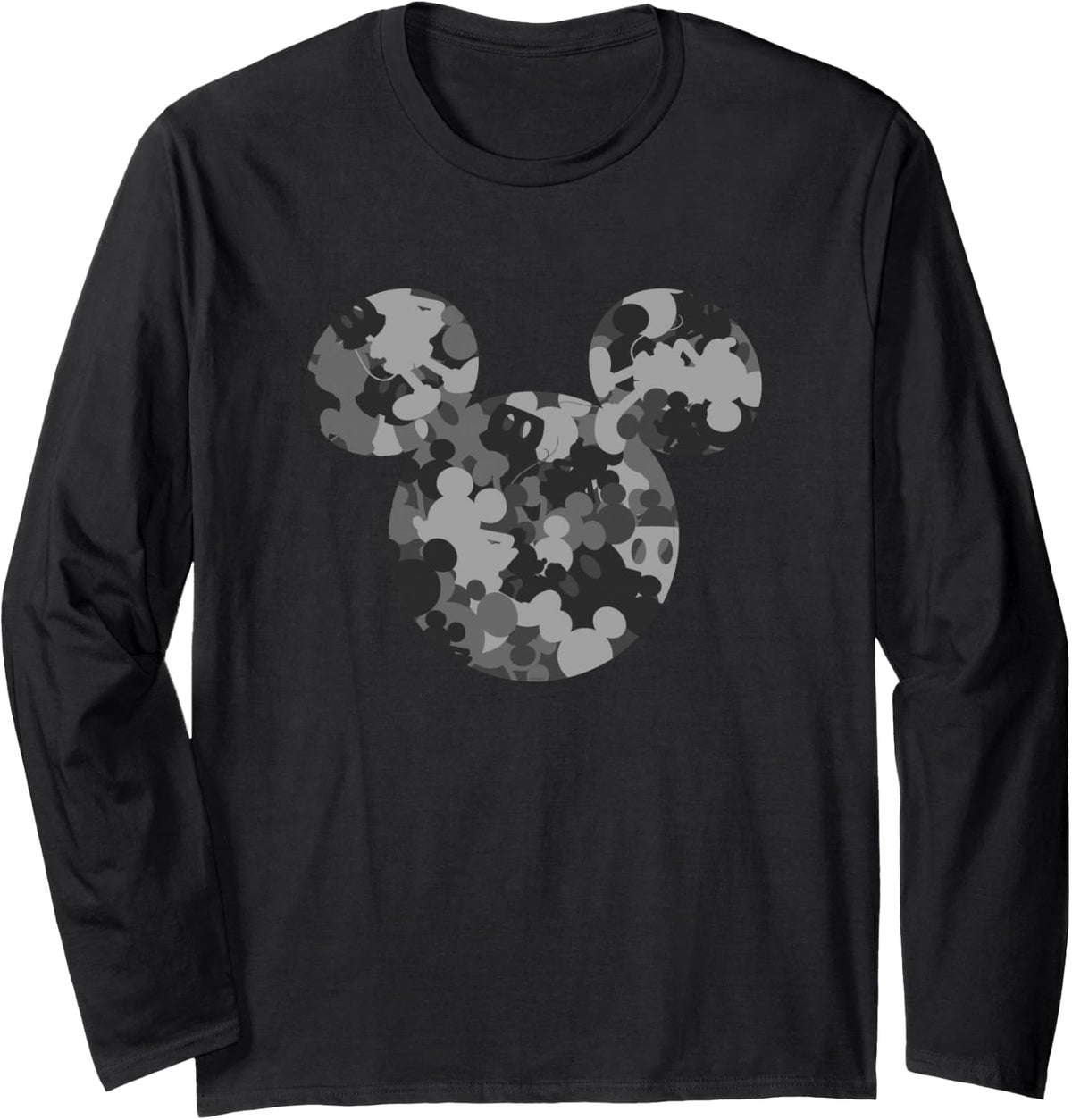 Disney Mickey Camo Gray Long Sleeve T-Shirt - Adult Unisex Black