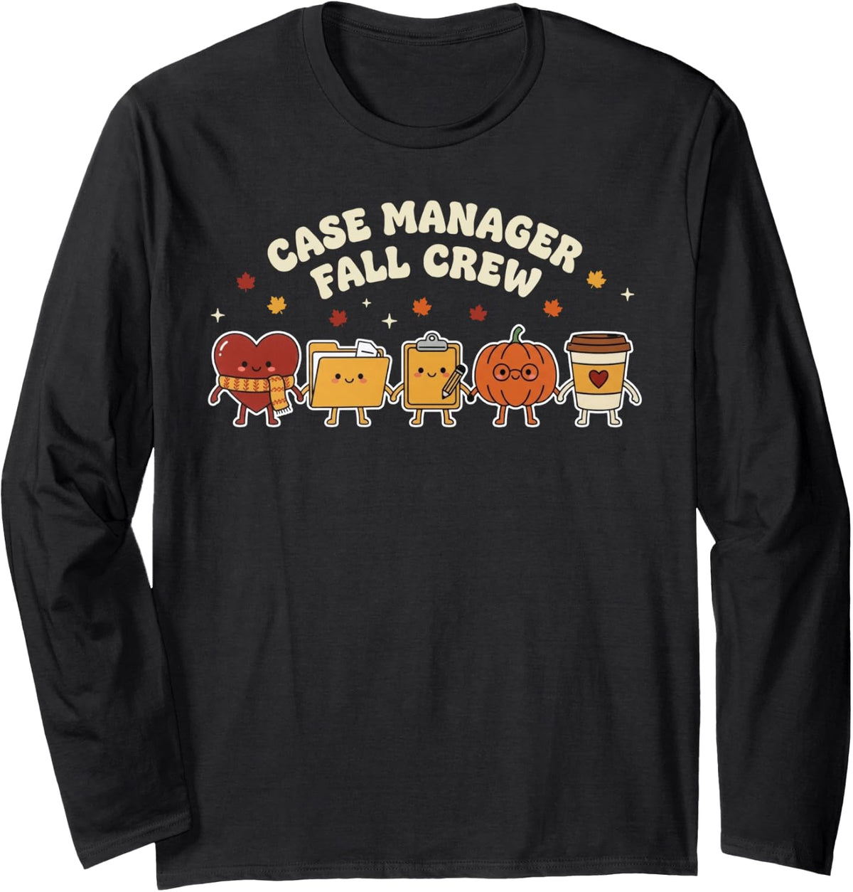 Case Manager Fall Crew Pumpkin Clipboard Long Sleeve T-Shirt - Adult Unisex Black