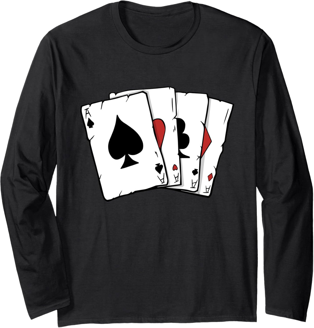 Poker Cards Four Aces - Poker Lovers Long Sleeve T-Shirt - Adult Unisex Black