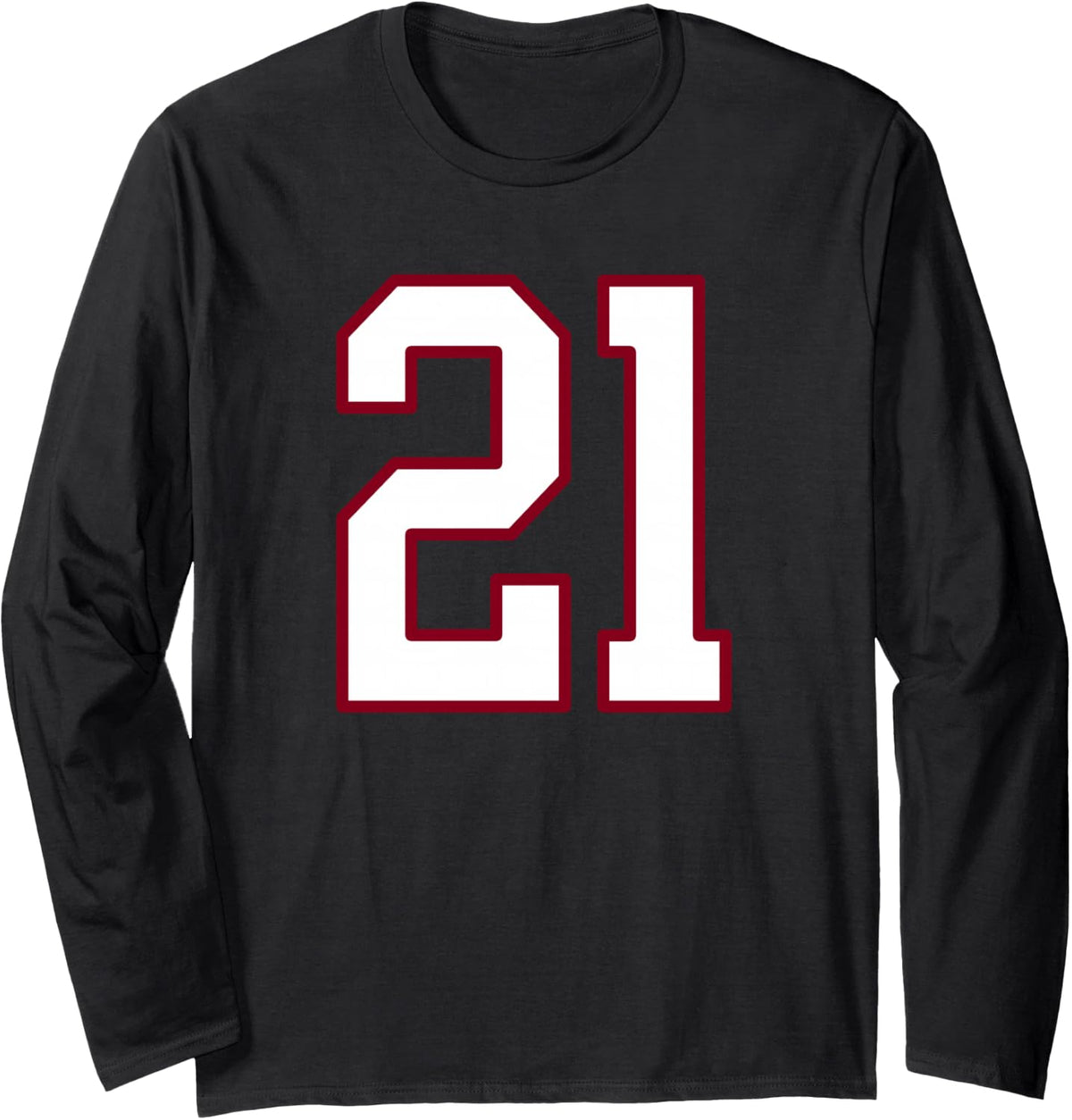 Maroon and White Number 21 Jersey Player Uniform #21 Long Sleeve T-Shirt - Adult Unisex Black