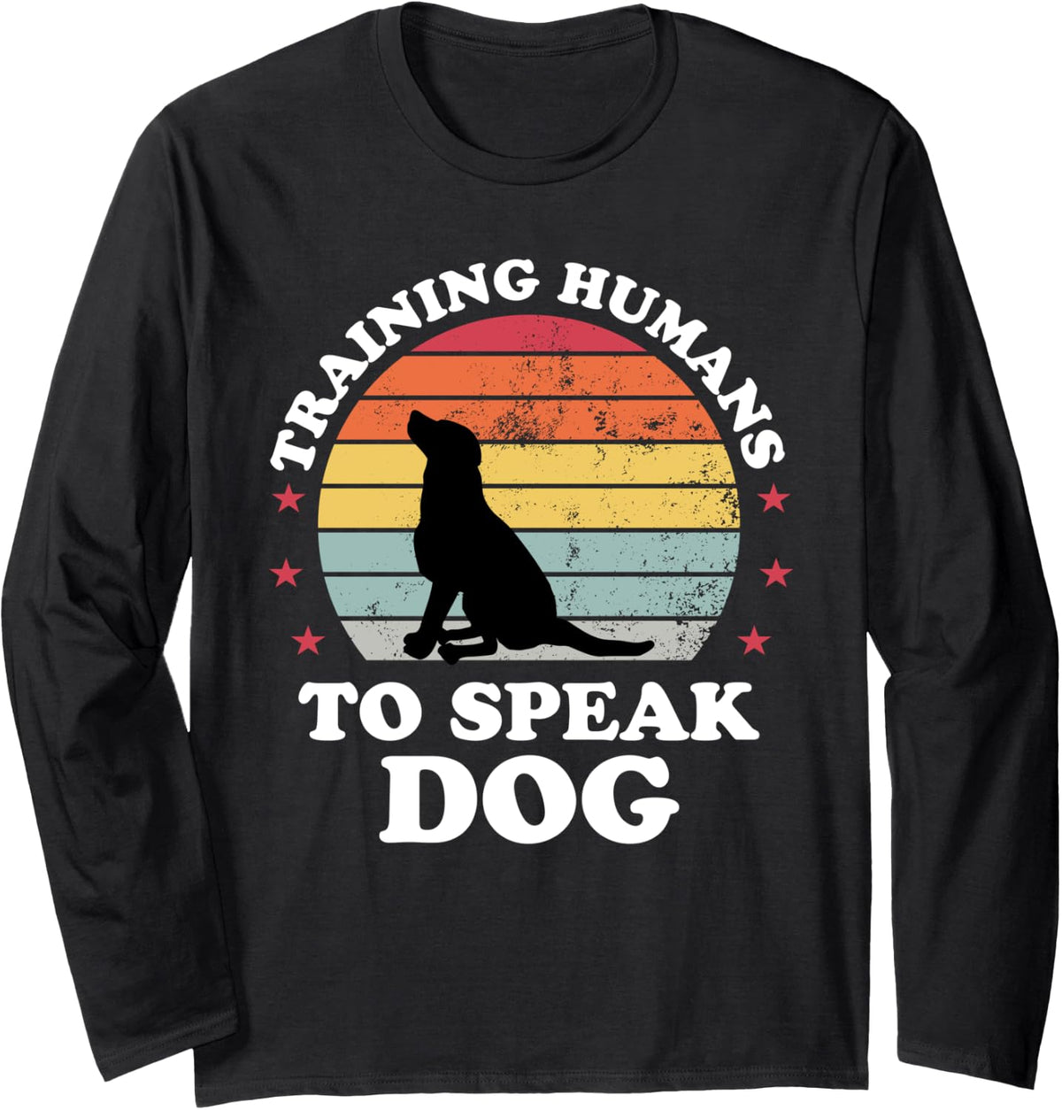 Retro Dog Commands Obedience Training Funny Dog Trainer Long Sleeve T-Shirt - Adult Unisex Black