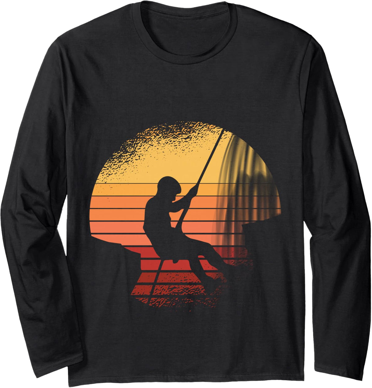 Vintage Retro Canyoning Sunset Waterfull Canyoneering Long Sleeve T-Shirt - Adult Unisex Black