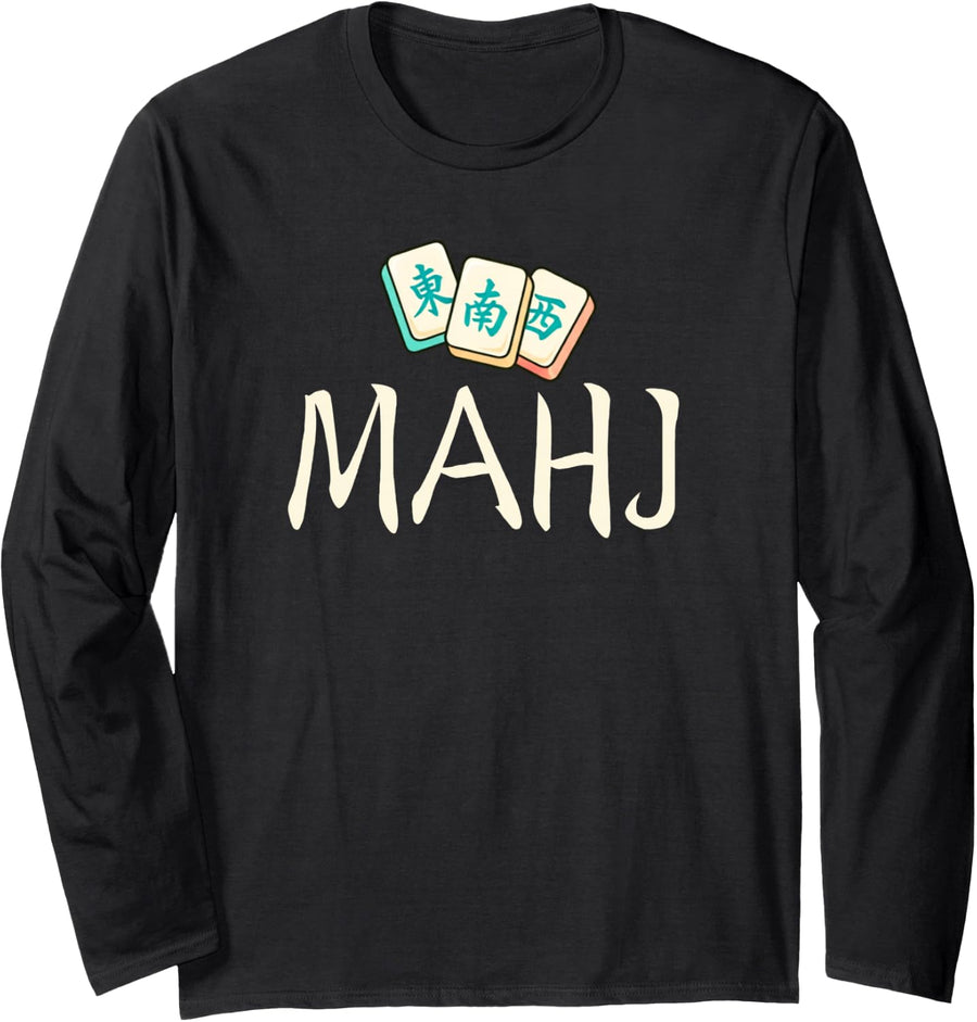 Mahjong Tiles MAHJ Game Night Long Sleeve T-Shirt - Adult Unisex Black