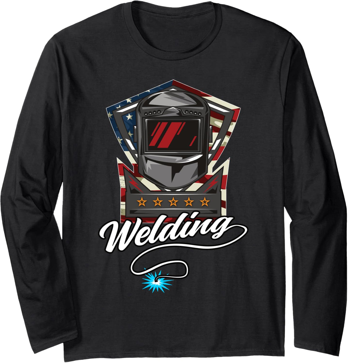 Welding Nation USA Flag Patriotic Welder Long Sleeve T-Shirt - Adult Unisex Black
