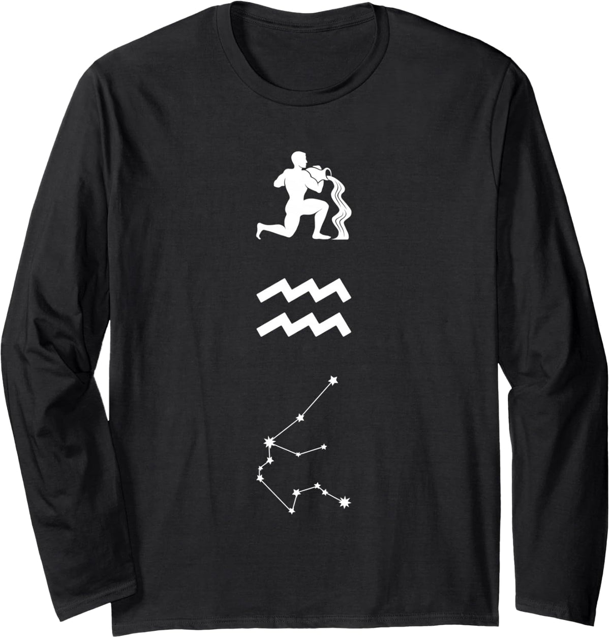 Aquarius Zodiac Symbol Constellation Astrology Design Long Sleeve T-Shirt - Adult Unisex Black