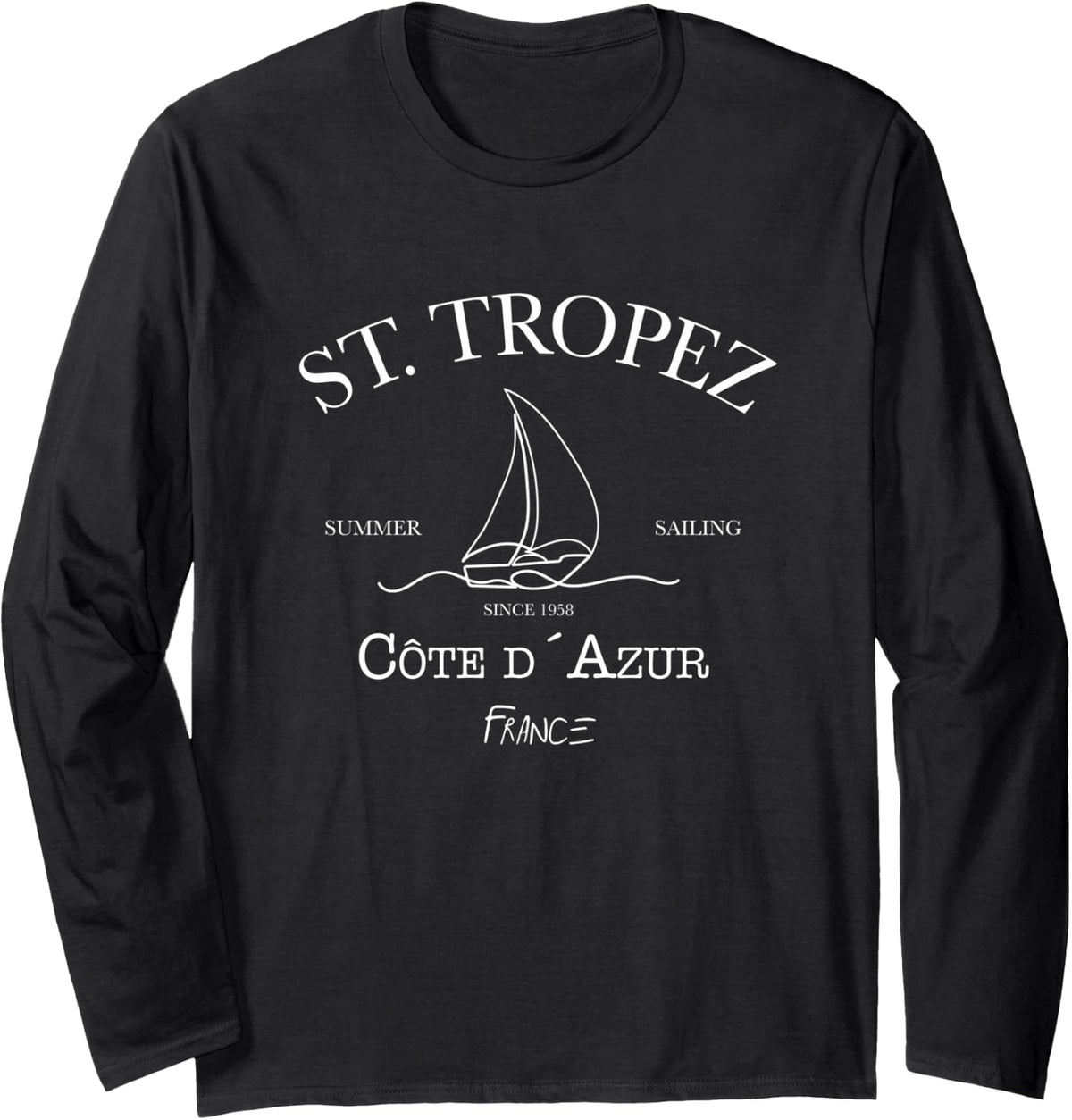 St. Tropez Summer Sailing Long Sleeve T-Shirt - Adult Unisex Black