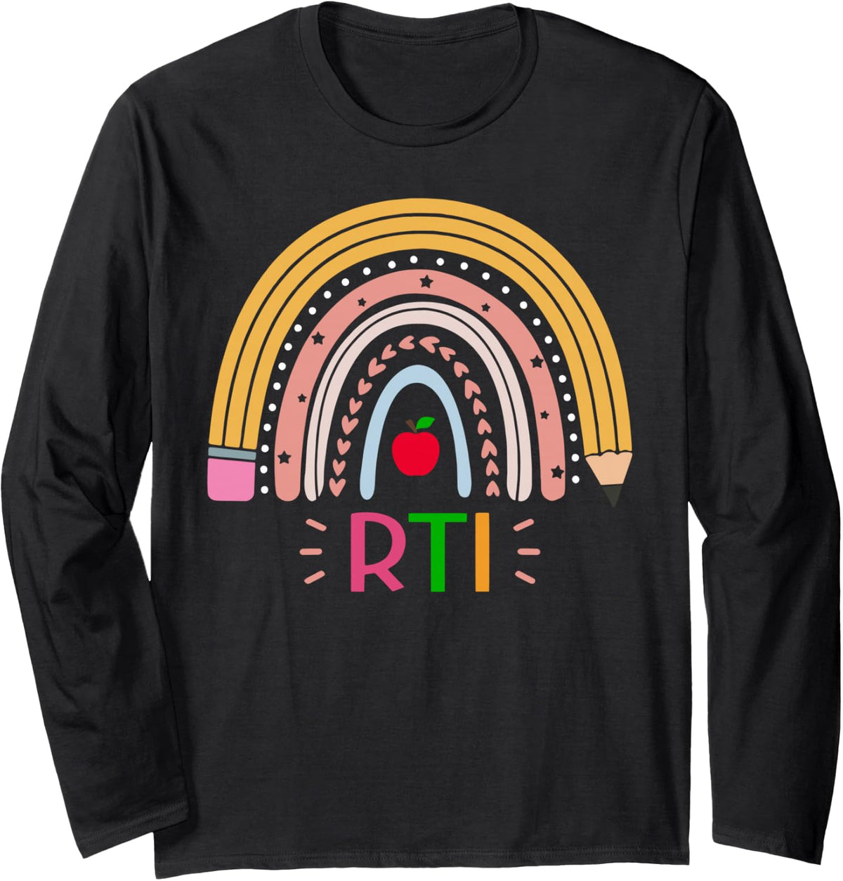 RTI Response to Intervention Intervention Teacher Rainbow Long Sleeve T-Shirt - Adult Unisex Black
