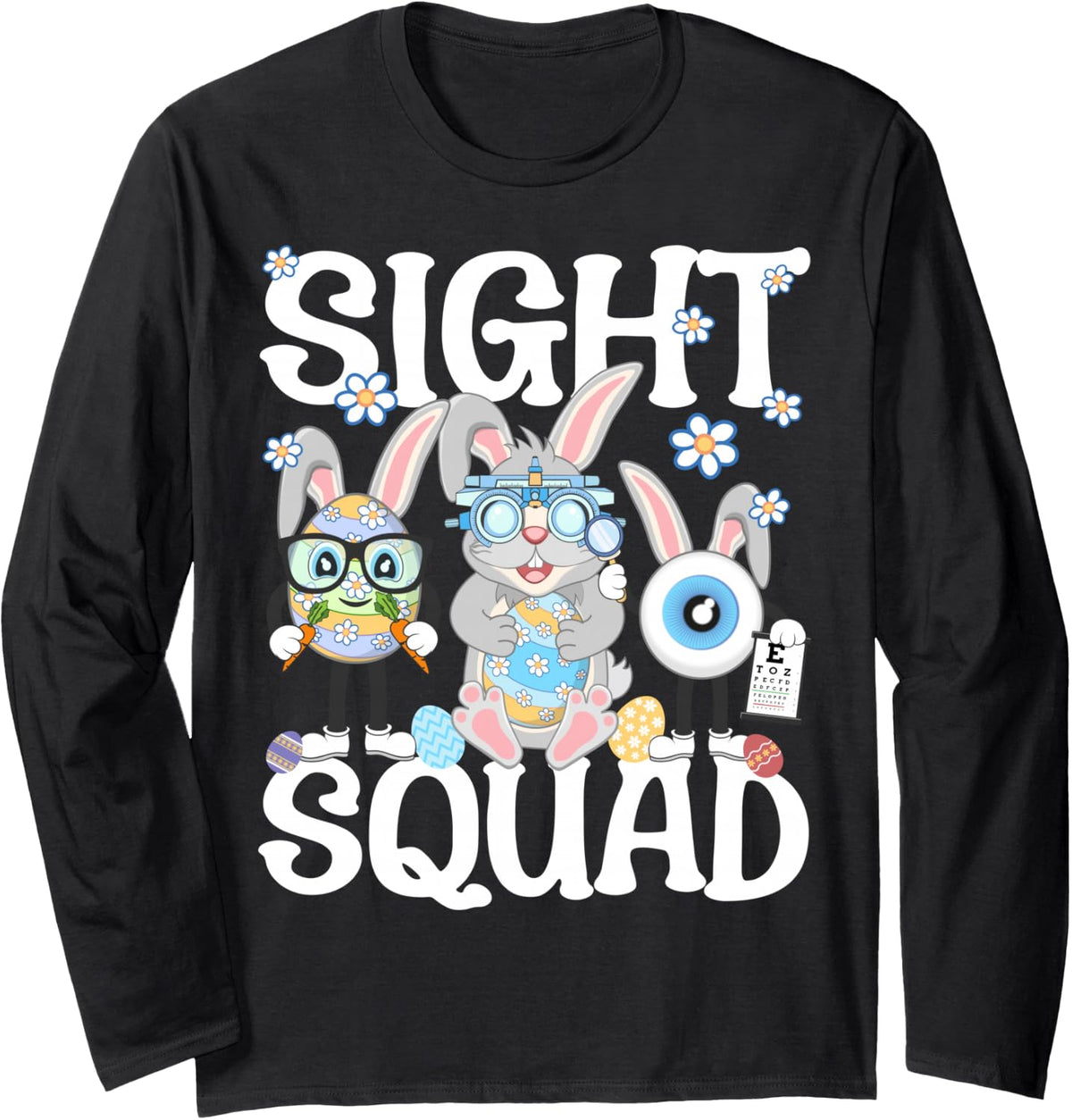 Sight Squad Funny Optometrist Easter Day Bunny Eye Doctor Long Sleeve T-Shirt - Adult Unisex Black