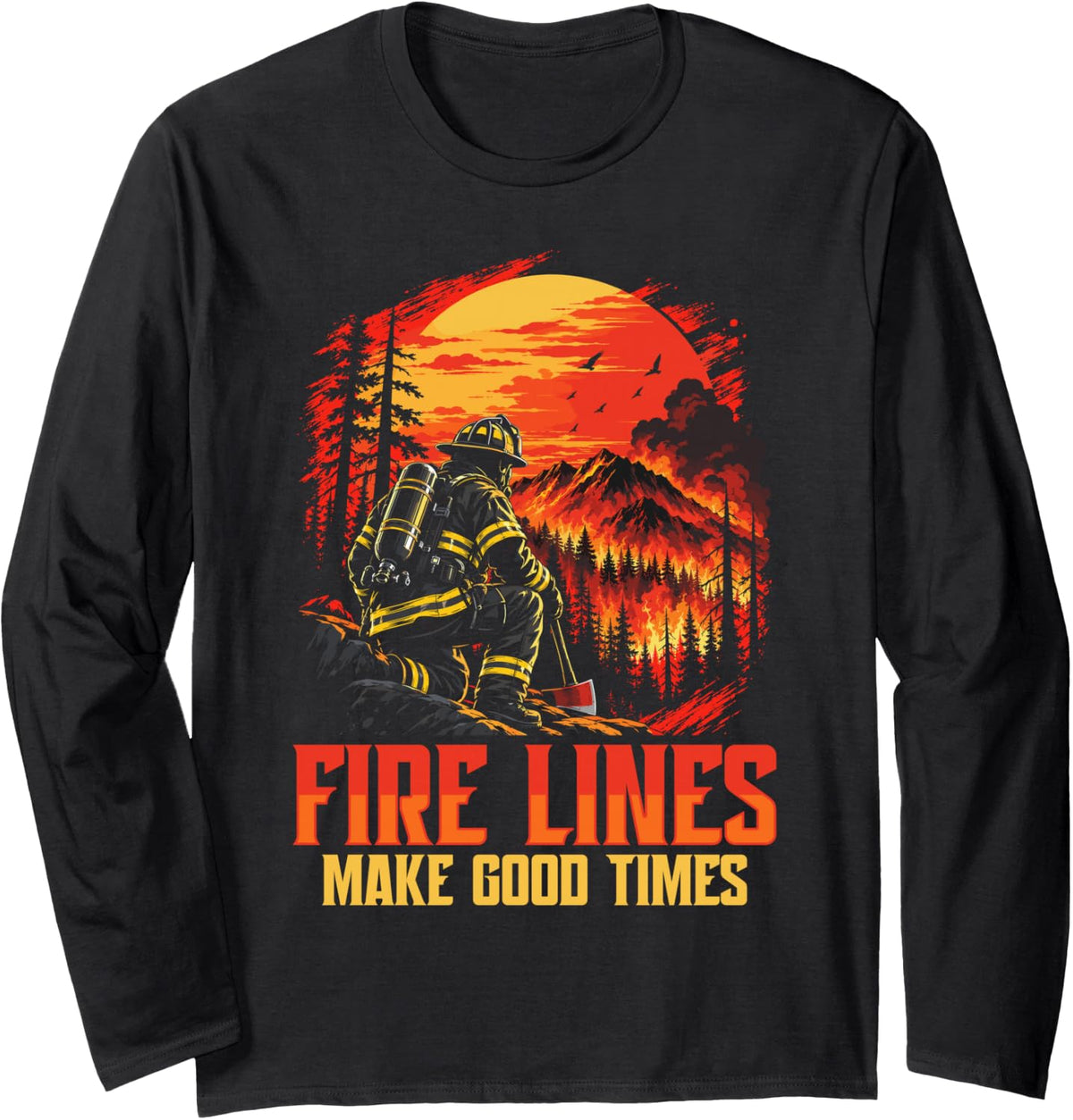 Wildland Firefighter Red Line Flag Time Wildland Firefighter Long Sleeve T-Shirt - Adult Unisex Black