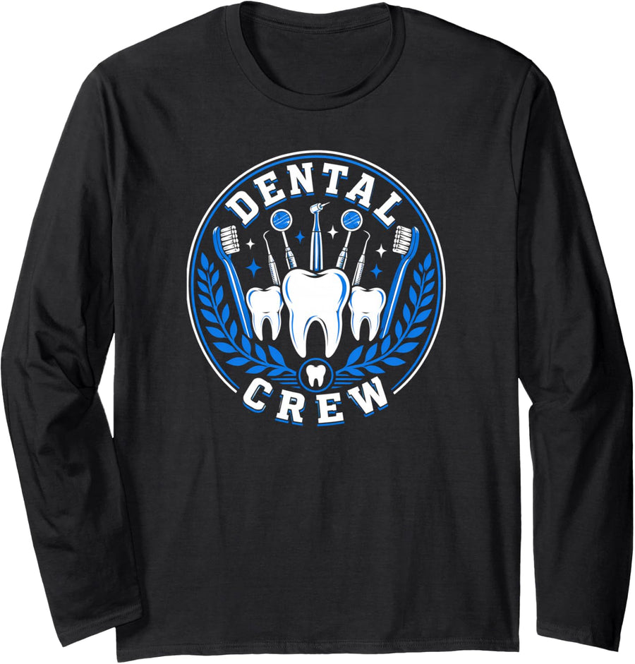 Dental Crew for Women Assistants Office Staff Long Sleeve T-Shirt - Adult Unisex Black