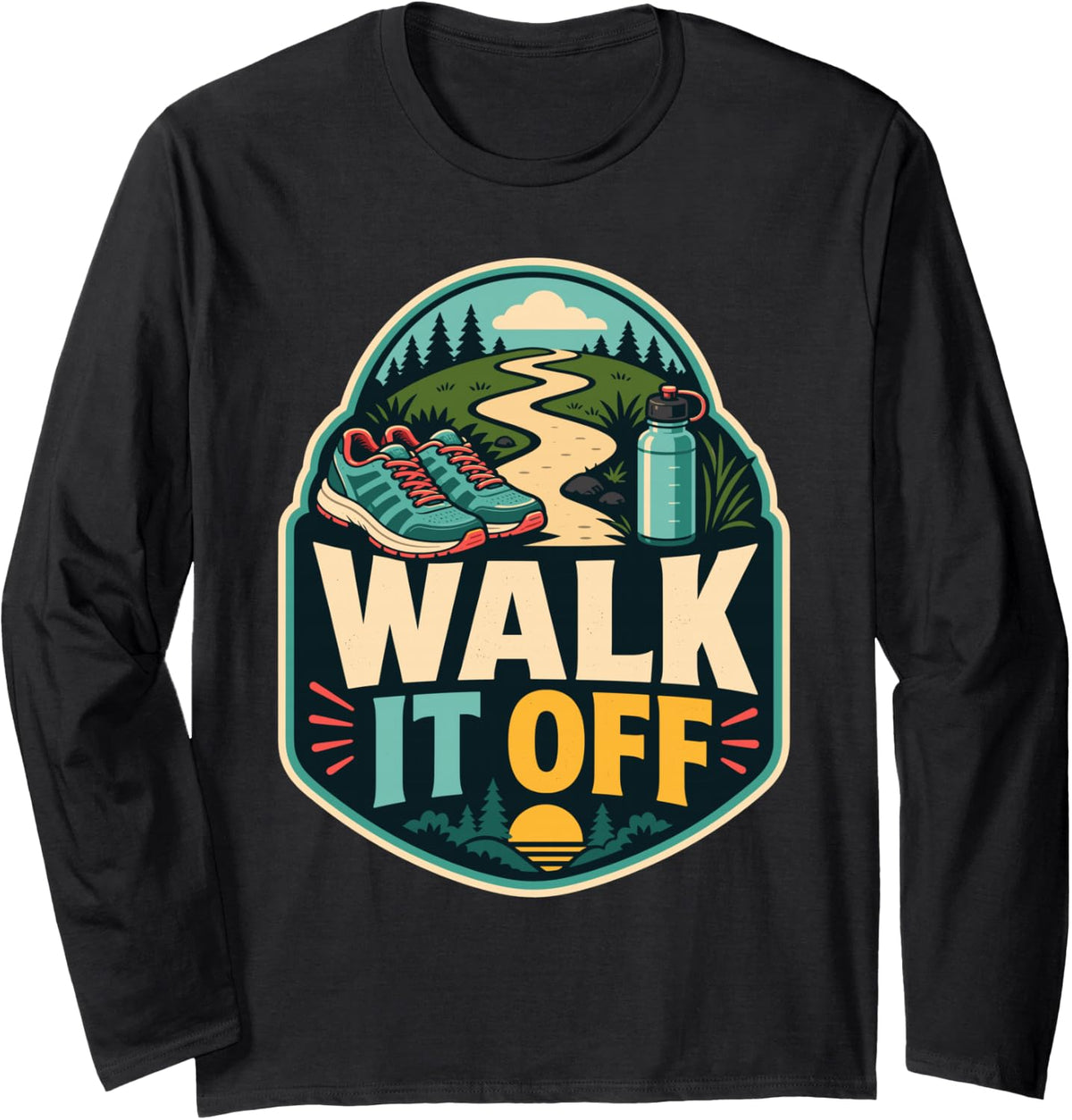 Walk It Off Trail Hiking Retro Long Sleeve T-Shirt - Adult Unisex Black