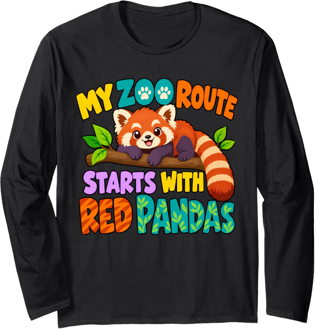 Zoo Route Red Pandas Zoo Trip Jungle Animal Safari Zoo Day Long Sleeve T-Shirt - Adult Unisex Black