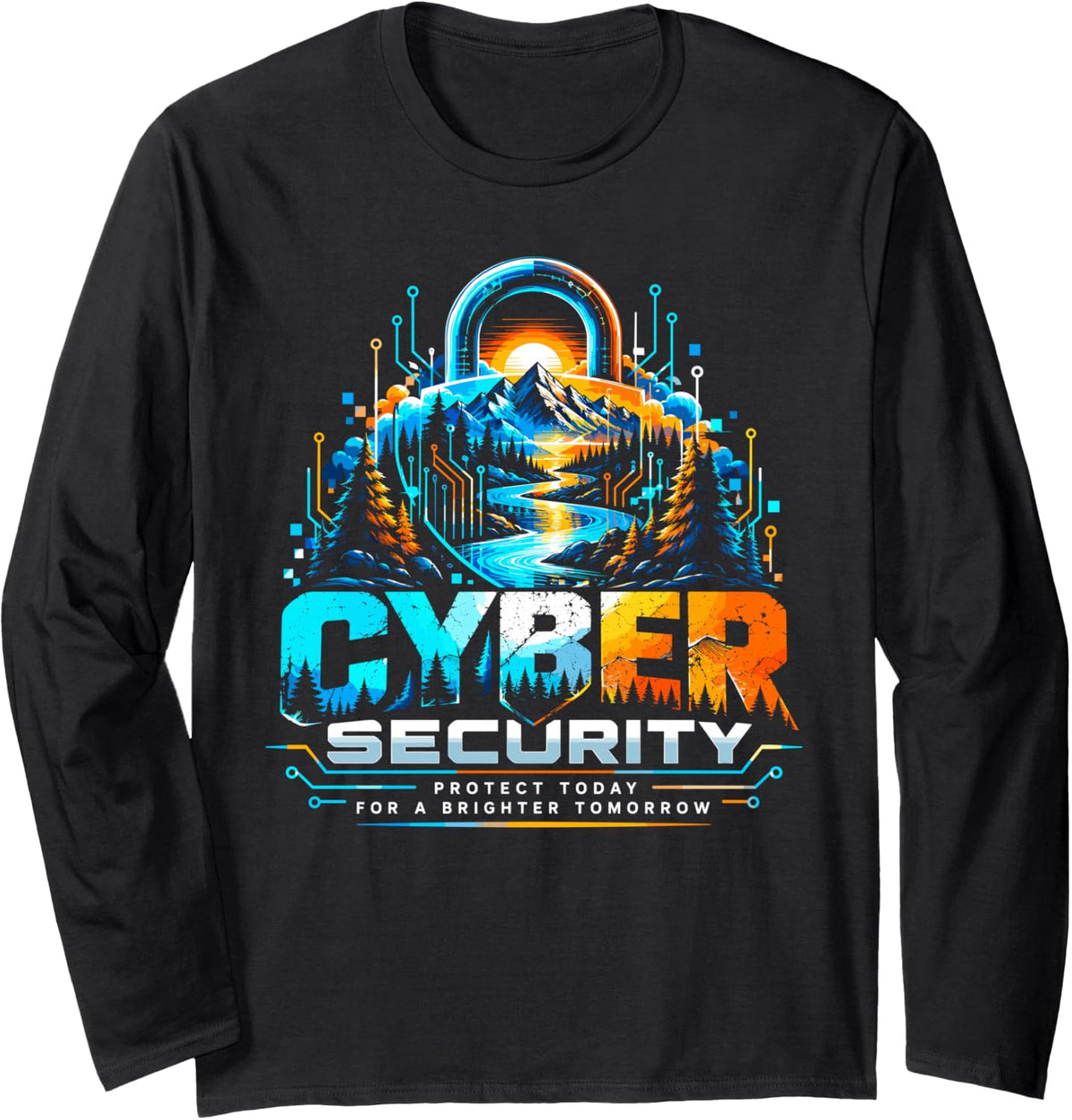 Mountain Tech Design Long Sleeve T-Shirt - Adult Unisex Black