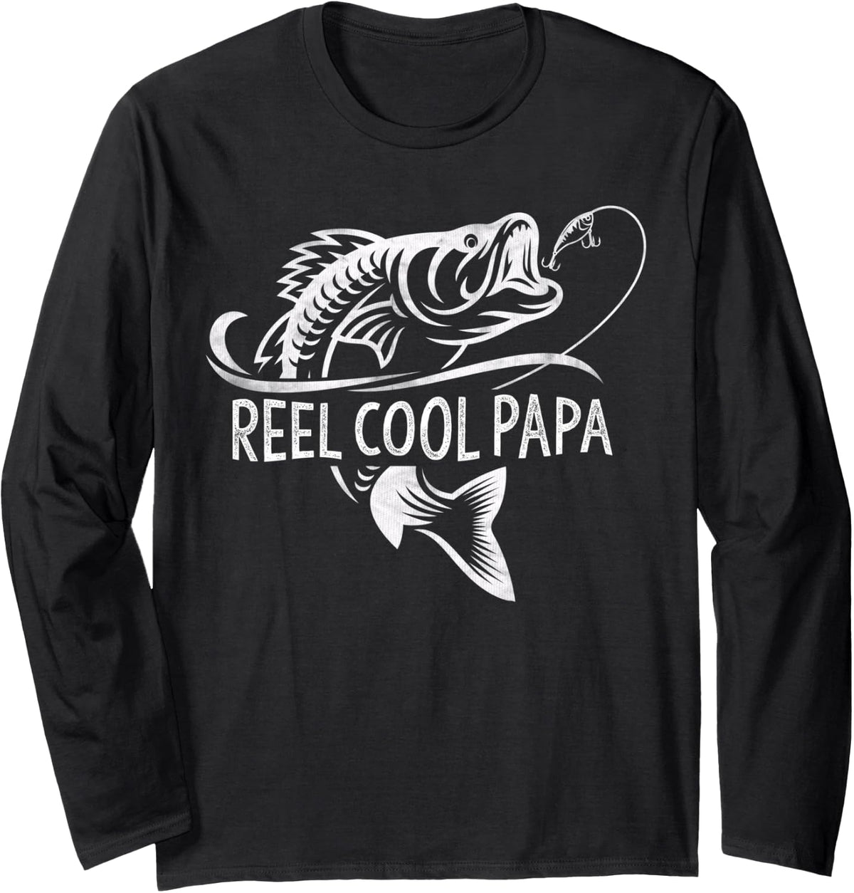 Reel Cool Papa Fishing Dad Gifts Father's Day Fisherman Fish Long Sleeve T-Shirt - Adult Unisex Black