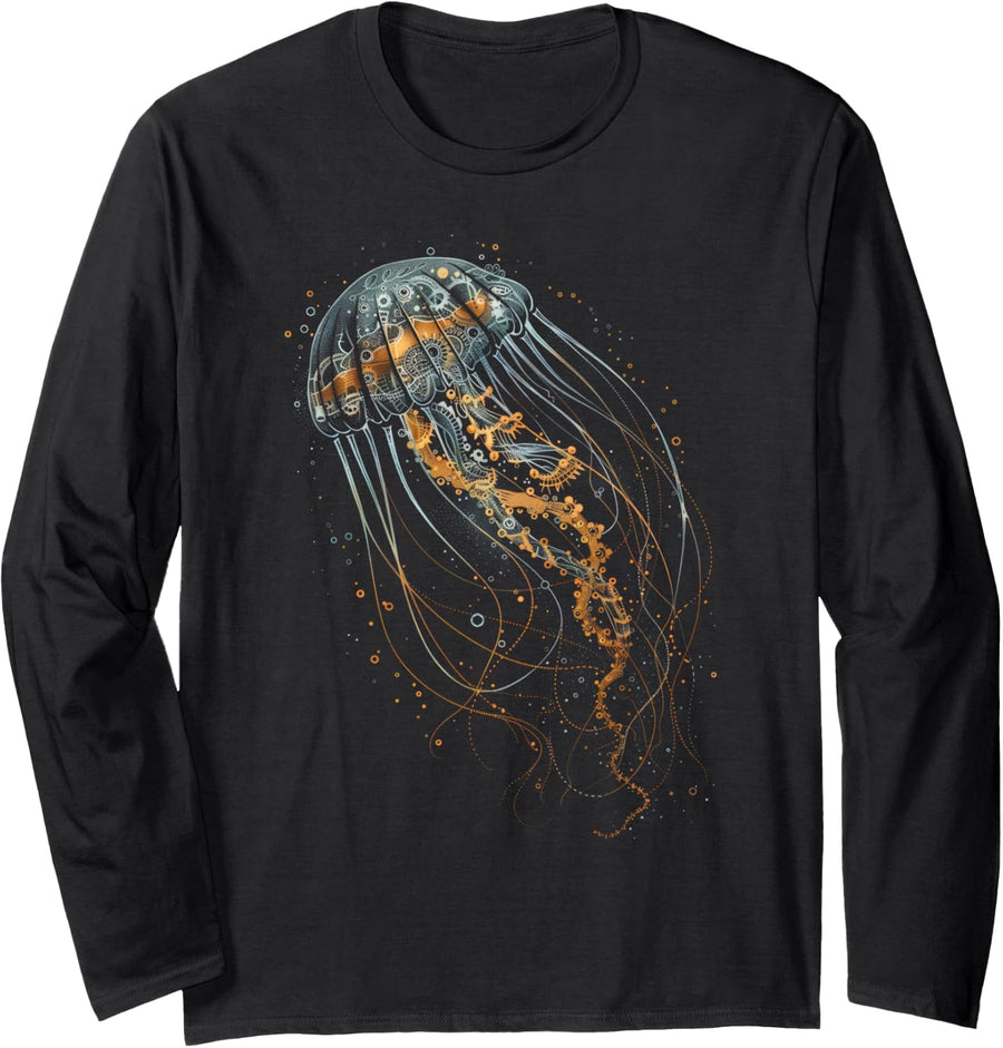 Aesthetic Jellyfish Graphic Cute Jellyfish Men Women Teen Long Sleeve T-Shirt - Adult Unisex Black