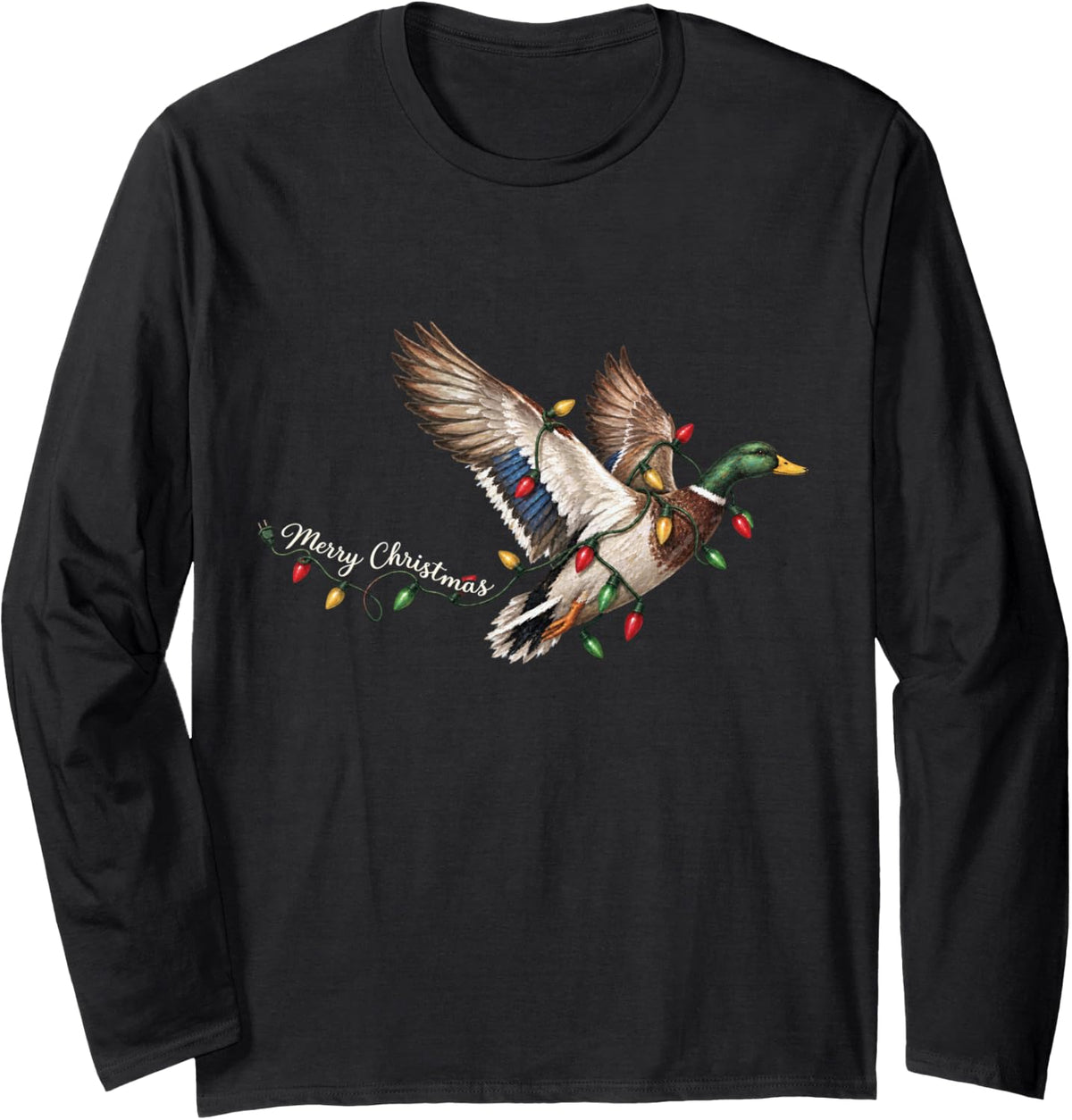 Flying Duck Hunting Xmas Mallard Ducks Christmas Holiday Long Sleeve T-Shirt - Adult Unisex Black