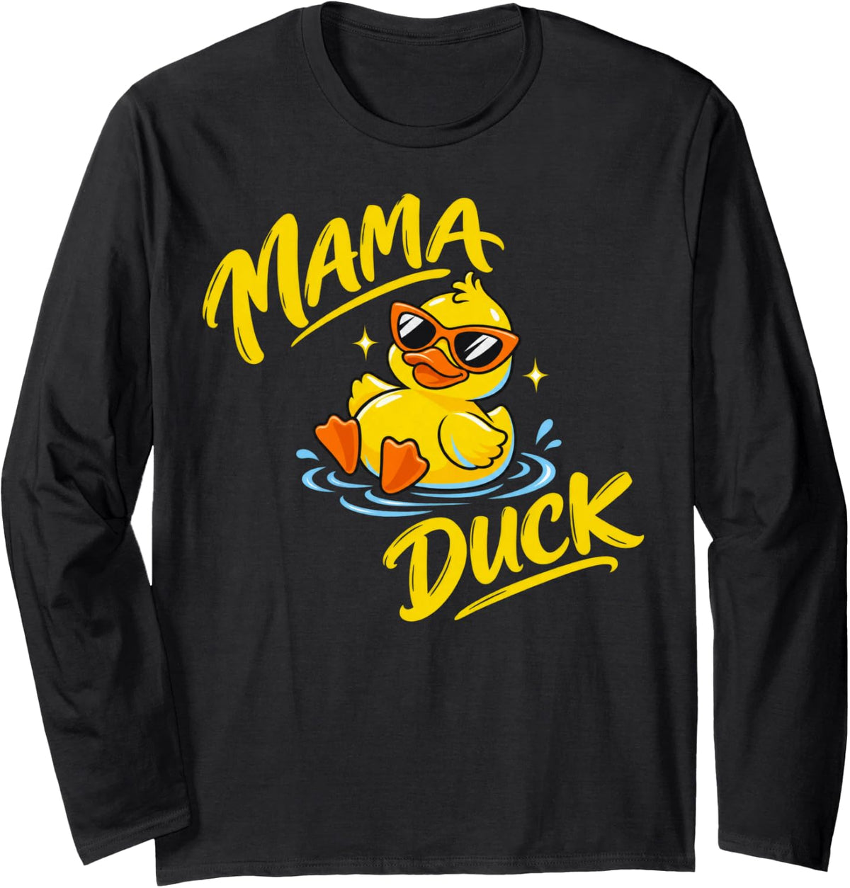 Mama Duck Retro Sunglasses Cartoon Duck Long Sleeve T-Shirt - Adult Unisex Black