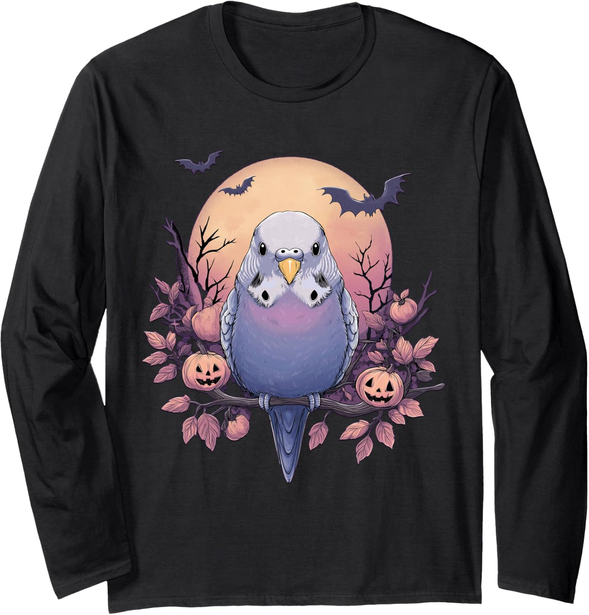 Funny Budgie Halloween Long Sleeve T-Shirt - Adult Unisex Black