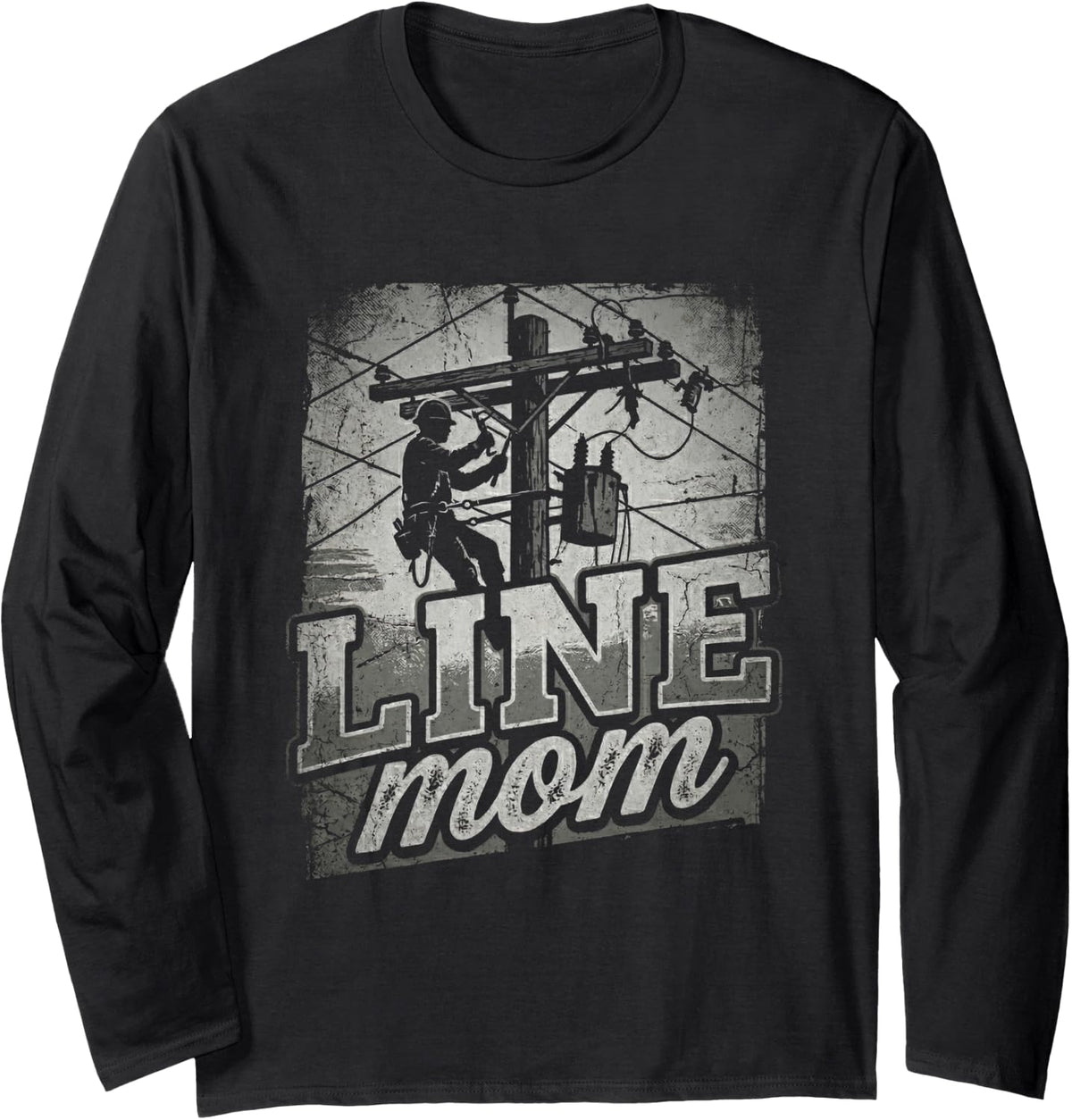 Line Mom Electrical Lineman's Mom Lineworker Electric Power Long Sleeve T-Shirt - Adult Unisex Black