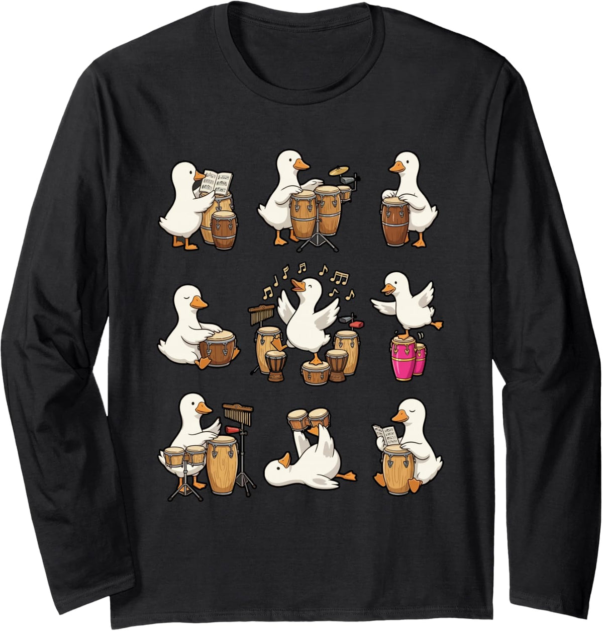 Music Goose Congas Drum Musician Percussion Drummer Conga Long Sleeve T-Shirt - Adult Unisex Black