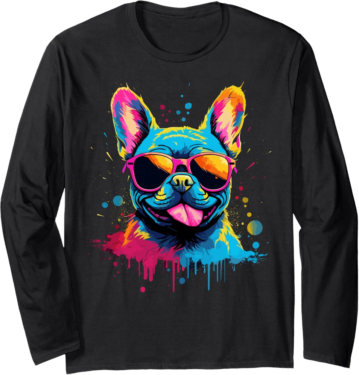 Watercolour French Bulldog Long Sleeve T-Shirt - Adult Unisex Black