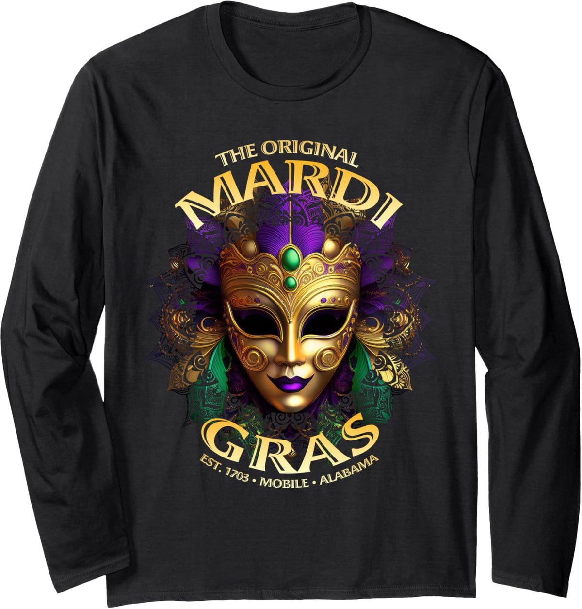 The Original Mobile Alabama Mardi Gras Long Sleeve T-Shirt - Adult Unisex Black
