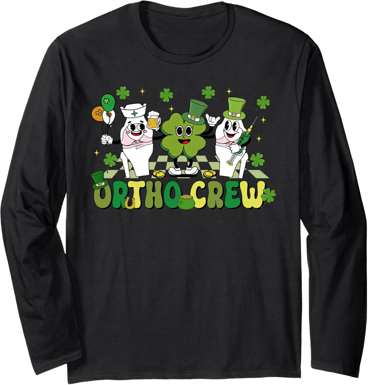 Ortho Crew St Patrick's Day Orthopedic Surgeon Ortho Nurse Long Sleeve T-Shirt - Adult Unisex Black